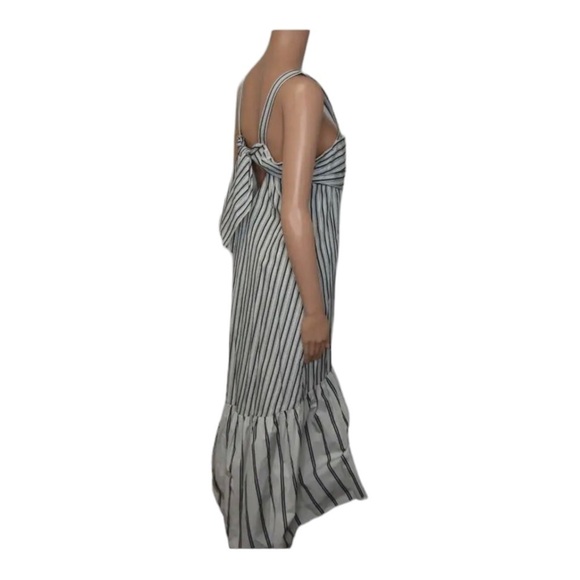 THEORY Ventura Stripe Tie Back Open Back Cotton Midi Dress Large Gray White NWT - Picture 14 of 16